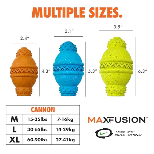 Max Fusion Made with Nike Grind, Arlee Cannon Treat Dispensing Dog Toy for All Dogs, Treat Dispenser, Durable Treat Toys, Natural Rubber Chew Toy, Large, Blue, 1 Count - color: Blue Cannon, size: Large