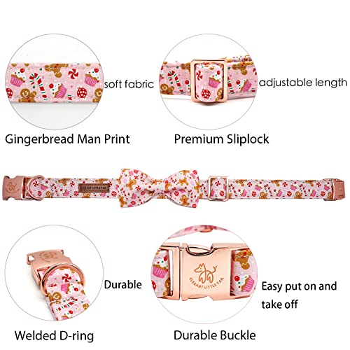 Elegant little tail Dog Collar with Bow - Pink Christmas Gingerbread Man Pet Collars Bow Boy Girl Bowtie Pet Adjustable Dog Collar for Small Medium Large Dogs - color: Gingerbread Man, size: X-Small (Pack of 1)