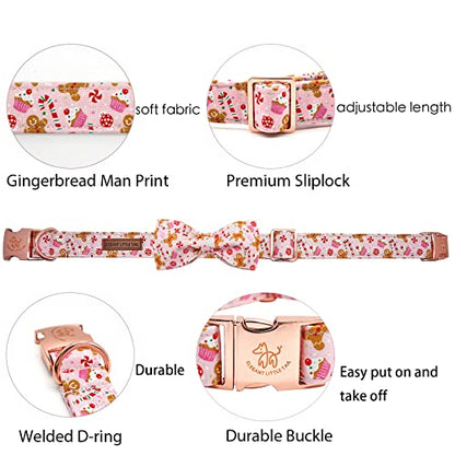 Elegant little tail Dog Collar with Bow - Pink Christmas Gingerbread Man Pet Collars Bow Boy Girl Bowtie Pet Adjustable Dog Collar for Small Medium Large Dogs - color: Gingerbread Man, size: X-Small (Pack of 1)