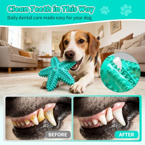Dog Chew Toys Floating Squeaky Toy for Aggressive Chewers Toothbrush Teething Cleaning Toys Outdoor Swimming Interactive Tough Toys for Medium and Large Dogs - color: Starfish-blue