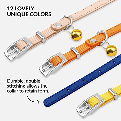 CollarDirect Leather Cat Collar with Removable Bell – Safety Elastic Strap (Breakaway Alternative) – Kitten Collar for Small & Big Boy & Girl Cats - color: Navy Blue, size: 8-11 Inch