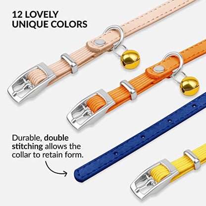 CollarDirect Leather Cat Collar with Removable Bell – Safety Elastic Strap (Breakaway Alternative) – Kitten Collar for Small & Big Boy & Girl Cats - color: Navy Blue, size: 8-11 Inch