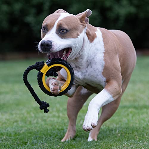 Tonka Mega Tread Rope Tug Dog Toy, Lightweight, Durable and Water Resistant, 15 Inches, for Medium/Large Breeds, Single Unit, Yellow/Black - size: 15 in Mega Tread