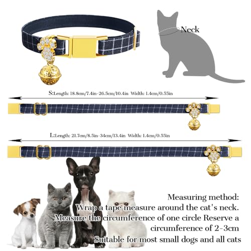 Personalized Breakaway Cat Collars - Magnetic Buckle, Bell - Safety Quick Release, Customized for Girls & Boys Cats- (Checkered-Navy) - color: Checkered-Navy