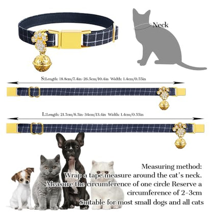 Personalized Breakaway Cat Collars - Magnetic Buckle, Bell - Safety Quick Release, Customized for Girls & Boys Cats- (Checkered-Navy) - color: Checkered-Navy