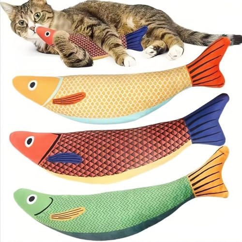 Catnip Fish Toys - Crinkle Kicker Toys for Indoor Cats, Kittens with Real Catnip, Encourages Play, Exercise, Biting. Drives Bored Cats Crazy with Fun,3 Pack. (Green,Yellow,red)