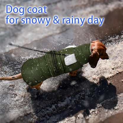 MIGOHI Warm Dog Jacket - Waterproof Small Dog Coat with Furry Collar, Windproof Dogs Fleece Vest, Reflective Cold Weather Coats for Small Dogs, Adjustable Buckle, Poodle,S,ArmyGreen - color: ArmyGreen, size: Small