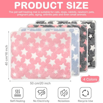 4 Pack Self Heating Cat Bed Cat Self Warming Pad with Removable Cover Extra Warm Thermal Pet Pad Washable Pet Crate Mat Anti Slip Kennel for Indoor Outdoor Pets(Star,16 x 20 Inches) - size: 16 x 20 Inches