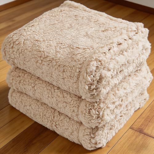 Fluffy Fleece Dog Blankets Warm Soft Fuzzy Pets Sherpa Calming Blanket for Puppy, Small, Medium, Large Dogs and Cats, Plush Pet Throws for Bed, Couch, Sofa, Travel (Beige,XS 16×24 inch) - color: Beige, size: XS 16×24 inch