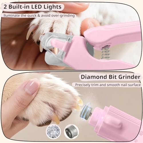 2-in-1 Dog Nail Trimmers & Dog Nail Grinder, Dog Nail Clippers with 2 LED Lights & Safety Guard, USB Rechargeable, Multiple Grinding Methods for Small, Medium, and Large Dogs & Cats (Pink) - color: Pink