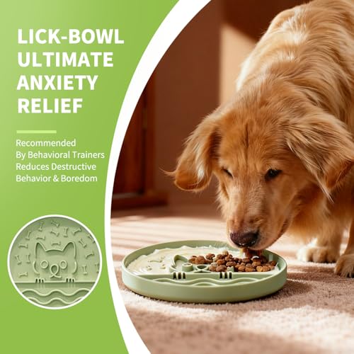 Slow Feeder Dog Bowl for Small Medium Dogs & Cats, 7.5 Inch Non Slip Slow Bowl with 37 Suction Cups, Anti-Choking Food Grade Silicone Slow Eating Bowl - color: Grey Green