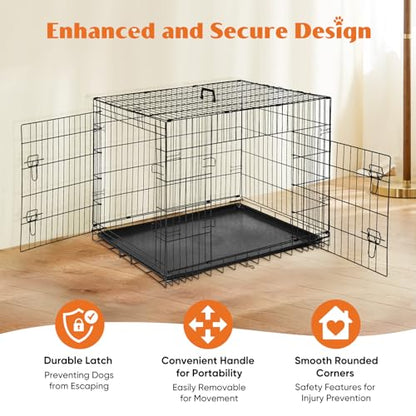 Sweetcrispy 48 Inch Dog Crate, Medium Large Crates Double Door Folding Metal Wire Dog Cage with Plastic Leak-Proof Pan Tray, Pet Kennel for Indoor, Outdoor, Travel - size: 48.8"L x 29.9"W x 32.9"H, style: Double Door