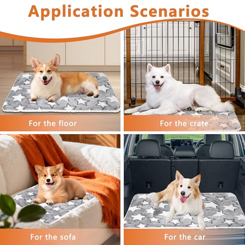 Cat & Small Dog Bed Mat, Soft Pet Kennel Pad with Cute Pattern, Multi-Size Durable & Machine Washable, Pet Pad for Cats, Puppies & Toy Breed Dogs (Gray Star, Medium) - color: Gray Star, size: 22.8''L×15.4''W×1.4''Th