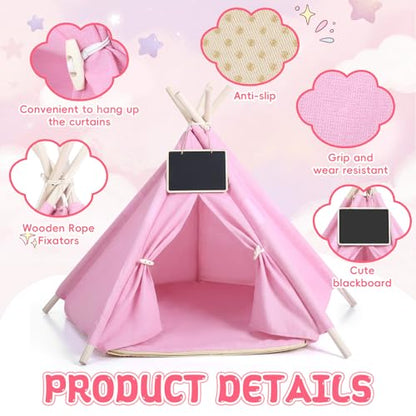 Dog & Cat Teepee Tents Indoor Pet Teepee Bed with Thick Cushion Portable Dog Houses Pink Cat Tents for Puppy & Pet(M: 20 x 20 x 24.8 Inch) - size: M: 20 x 20 x 24.8 Inch