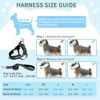 SlowTon No Pull Small Dog Harness and Leash Set, Puppy Soft Vest Harness Neck & Chest Adjustable, Reflective Lightweight Harness & Anti-Twist Pet Lead Combo for Small Medium Dogs (Black, XS) - color: A-Black - With Front Clip, size: X-Small