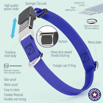 Biothane Waterproof Durable Dog Collar with Herm Sprenger - Quick Release ClicLock Buckle - Fits Medium and Large Dogs - Made in USA (Blueberry Royal, W 3/4" x L 12"-19") - color: Blueberry Royal, size: W 3/4" x L 12"-19"