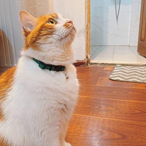 Cat Collar Breakaway with Bell, Cute Plaid Patterns Design Adjustable Kitty Safety Collars 2 Pack Pet Collar for Cats(7-11inches, Green+Orange) - color: Green+Orange