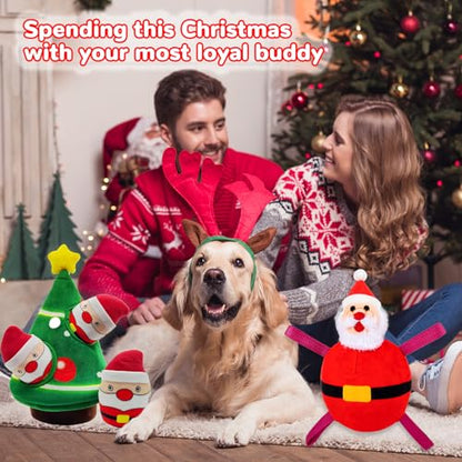 lilfrd Christmas Dog Toys, Dog, Xmas Christmas Tree, Santa Claus Hide and Seek Puzzle Squeaky Plush Rope Chew Fetch Brain Stimulating Toy Presents for Small Medium Dogs - style: Christmas Tree & Santa