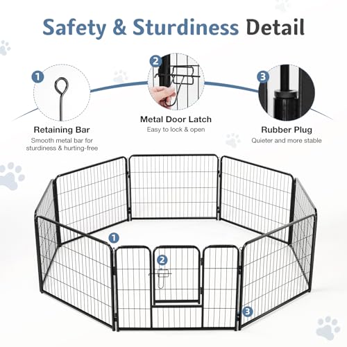DUMOS Dog Playpen Indoor, Metal 24 Inch 8 Panels Foldable Pet Fence with Door, Outdoor Small Medium Large Dog Puppy Portable Exercise Play Pen for RV Camping, Trips, Play Yard