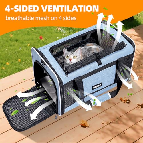 Cat Carrier Soft-Sided Travel Bag for Medium to Large Cats Over 15lbs, Small Dog Carrier Crate Top Entry Breathable Mesh Puppy 12 Pounds, Pet Rabbit Carrying Cage Kennel Collapsible Blue - color: Blue