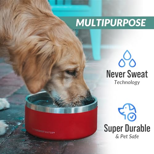 Coldest Dog Bowl - Anti Rust Metal, Non Slip, 3 Layers Insulated Stainless Steel Dog Bowls - Spill Proof & Heavy Duty - Water Bowl for Dogs, Cats & Pets, Dish Washer Safe (42 oz, Crimson Red) - color: Crimson Red, size: 42 oz