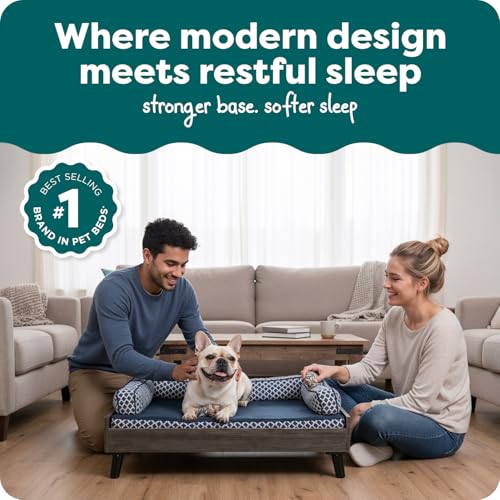 Furhaven Elevated Dog Bed Frame for 30" x 20" Medium Dog Beds, Easy Assembly - Mid-Century Modern Bed Frame - Gray Wash, Medium - color: Veneer Gray Wash, size: 30" x 20"