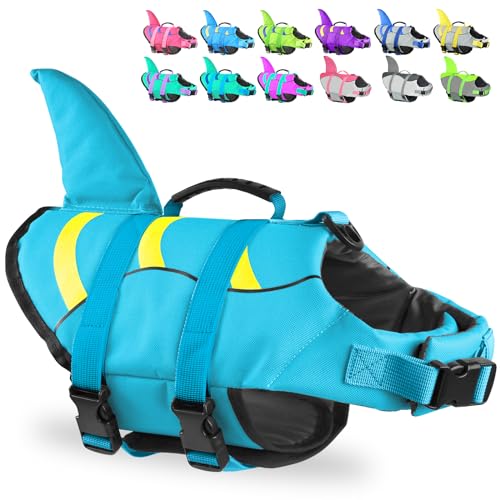 Shark Dog Life Jacket, Adjustable Dog Life Vest with Shark Fin, Suit for Small Medium Large Dog Life Vest for Swimming and Boating - color: Blue-Wave Shark, size: X-small