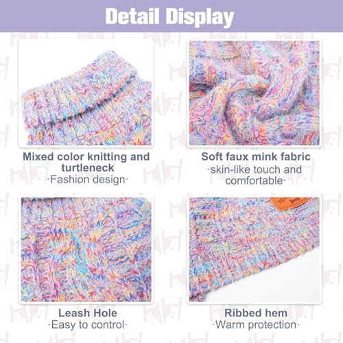BEAUTYZOO Small Dog Sweater -Turtleneck Pullover Classic Cable Knit Fuzzy Winter Coat Dog Cold Weather Clothes for Small Medium Dogs Puppy Girl Boys(Rainbow Pink, L) - color: Gradient Pink, size: L (Back: 20",Chest: 26", Neck: 17")