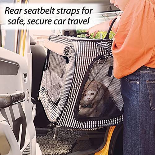 Necoichi Stress-Free Enclosure Cat Travel Carrier Cage 31.8" L x 20.0" W x 20.0" H with Litter Box Set Collapsible Gray White Stripes | Pop up Kannel, Crates - style: Cage+Litter Box