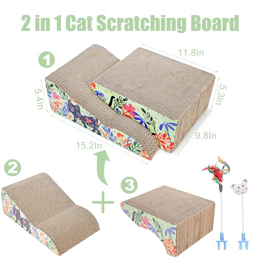 WUWEOT 2 in 1 Cat Scratching Board, Removable Cardboard Scratching Pad, Large Cat Lounge Sofa with Detachable Toy for Indoor Cats to Rest, Grind Claws and Play