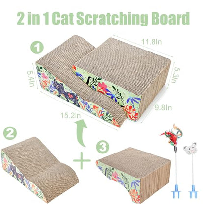 WUWEOT 2 in 1 Cat Scratching Board, Removable Cardboard Scratching Pad, Large Cat Lounge Sofa with Detachable Toy for Indoor Cats to Rest, Grind Claws and Play