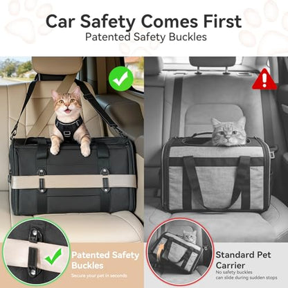 PETSFIT Soft-Sided Cat Carrier with Patented Safety Buckles, Lockable Zippers & Safety Tether,Escape-Resistant Travel Pet Carrier for Car Rides & Vet Visits, Airline Approved Under-Seat, Up to 12 lbs - color: Black, size: Medium
