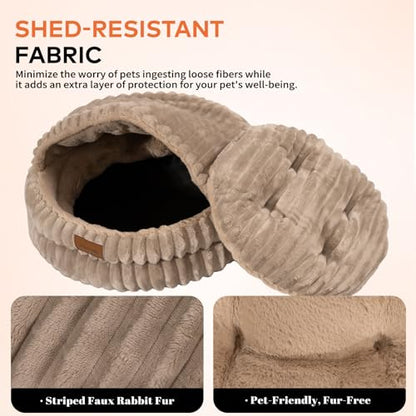 Cat Cave Bed for Indoor Cats, Washable Covered Cat Bed Hooded Kitty Bed Soft Fluffy Pet Bed for Puppy and Small Dog(Khaki) - color: Khaki