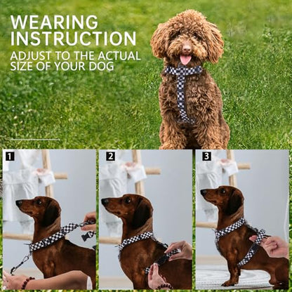 Roses&Poetry Dog Harness Small Sized Dog, 6 Point Adjustable Fit No Pull Harness with Handle for Control and Easy Walking, Reflective Pet Halter Harnesses（Blackwhite-S） - color: Checkered（Harness Only Without Leash）, size: S