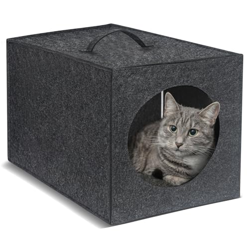 Cat Cave - 13 Inches Large House Hideout for Indoor Cats, Felt Bed With Pillow Inside, Cube Box, Cubby Covered Bed, Hut