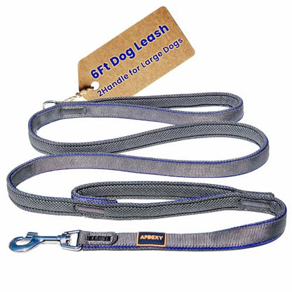 Heavy Duty Leash for Large Dogs that Pull, Two Handle Dog Leash, Three-Layer Sandwich Mesh-Lined Nylon Webbing, Sturdy Metal Zinc Hook, 6FT Long, Large Medium Dogs (Blue/Grey, 1'' X 6ft.) - color: Blue/Grey, size: 1'' X 6ft.