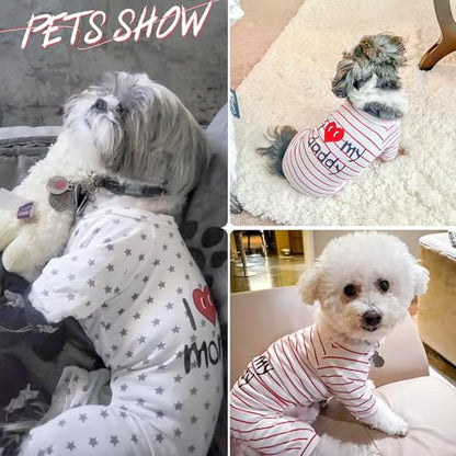 2-Pack Cotton Dog Pajamas Lightweight Dog Onesies for Small Medium Dogs and Cats Puppy Body Suits Cute Baby Dog Jumpsuit I Love My Mommy/Daddy Printed Pet Clothes, XS - color: Star & Stripe, size: X-Small (2-3lb)