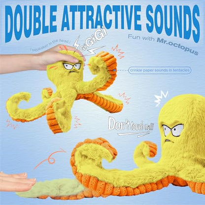 LEGEND SANDY Tough Dog Toys, Stuffed Chew Large Dog Toys to Keep Them Busy, Interactive Squeaky Tug of War Doggie Toy, Crinkle Yellow Octopus - color: Yellow Octopus