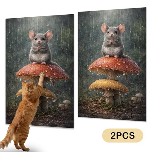 Cat Scratching Mat 15.3x23.6 Inches Polyester Synthetic Fiber, Mouse on Mushrooms in Rain Print, wall cat Scratcher, Scratch pad, Home Decor, Patio, Sunroom (2pcs) - color: TT21439-2pcs