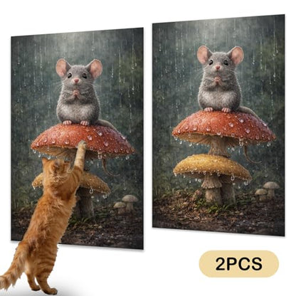 Cat Scratching Mat 15.3x23.6 Inches Polyester Synthetic Fiber, Mouse on Mushrooms in Rain Print, wall cat Scratcher, Scratch pad, Home Decor, Patio, Sunroom (2pcs) - color: TT21439-2pcs