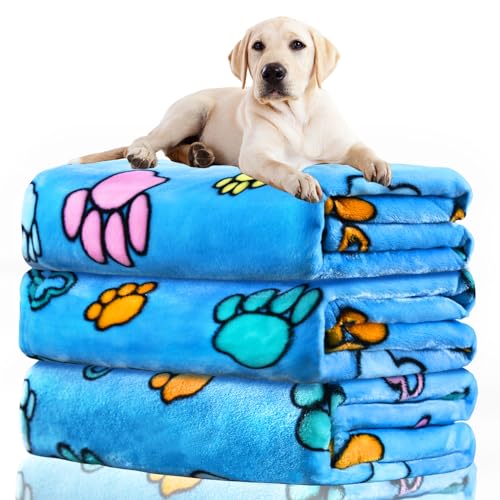 Rezutan Soft Fuzzy Dog Blankets, 1 Pack 3 for Large, Medium, Cat Pet- Comfort Flannel, Reversible Print Suitable for Dog Kennels & Beds, Sofas, Furniture, Gifts Puppy Essentials, 41 x 31 inch, Blue - color: Blue(3 Pices）, size: Large,41x31inch