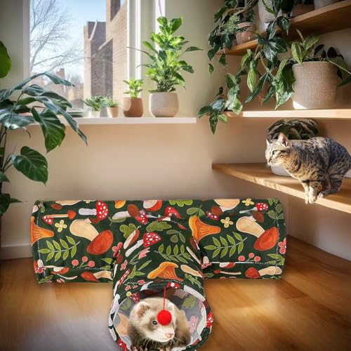 3 Way Washable Hideout Toys, Small Pet Tunnels and Tubes for Baby Rabbit Ferret Hamster Chinchilla Hedgehog Hiding and Resting (Mushroom) - color: Mushroom