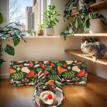 3 Way Washable Hideout Toys, Small Pet Tunnels and Tubes for Baby Rabbit Ferret Hamster Chinchilla Hedgehog Hiding and Resting (Mushroom) - color: Mushroom