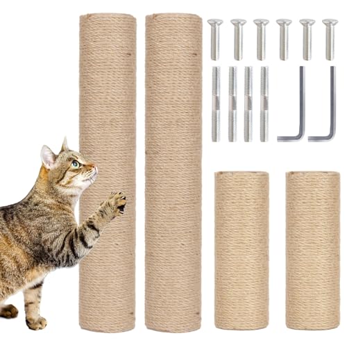 PowerKing Natural Sisal Replacement Scratching Post, 4 Pieces M8 Cat Scratch Post Refill Pole Parts for Refurbishment, White, Include Screws (Nature-15.7''+15.7''+7.87''+7.87'') - color: Beige, size: 15.7''+15.7''+7.87''+7.87'' (2.67''Thick)