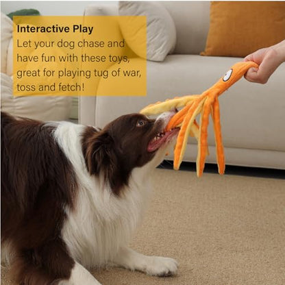 CPYOSN Octopus Squeaky Plush Dog Toys - No Stuffing, Crinkle, Durable for Puppy Teething, Small to Large Dogs, 2 Pack - color: Blue+Orange