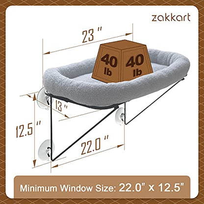 Zakkart Cat Window Perch - 100% Metal Supported from Below - Comes with Warm Spacious Pet Bed - Cat Window Hammock for Large Cats & Kittens - for Sunbathing, Napping & Overlooking (Grey) - color: Gray