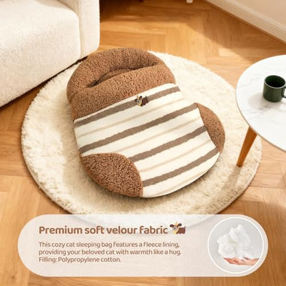Jiupety Cat Sleeping Bag Cat Beds for Indoor Cats Self-Warming Dog Sleeping Bag Cozy Plush Portable Snuggle Sack Cat Bed Cave Machine Washable for Cats & Small Dogs,Brown Large