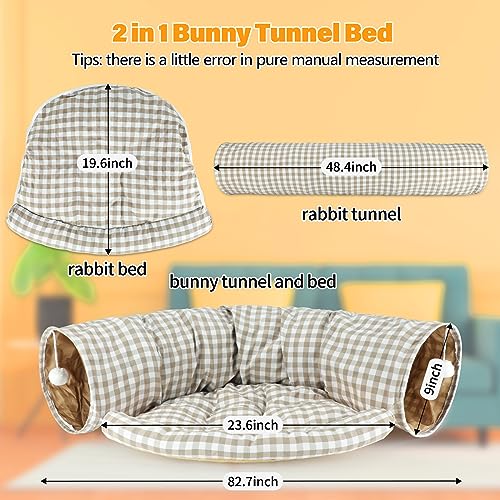 BWOGUE Bunny Tunnel Bed, 2-in-1 Collapsible Tunnel Tubes Toys with Removable Mat Hideout for Cats Kittens Rabbits Guinea Pigs Kitty - color: YellowPlaid
