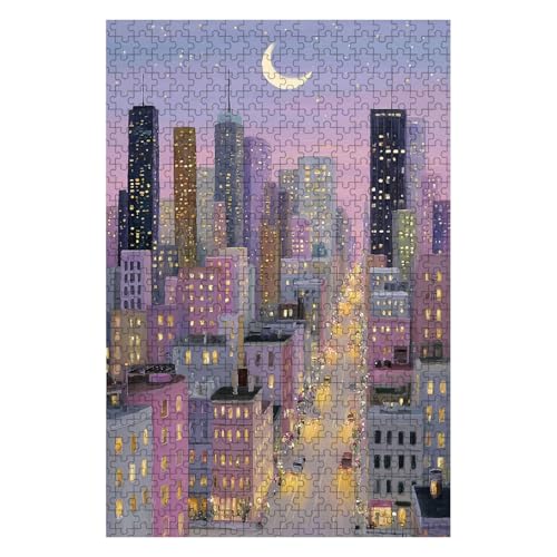 300 Pieces Jigsaw Puzzles for Adults, Night City Moonlight Skyline Art Puzzle, Stress Relief Memory Training Brain Teaser Puzzle 15.7x11 Inch - color: Wooden Puzzle10, size: 300 Piece pcs