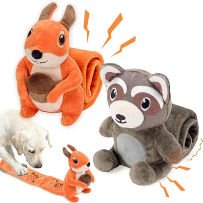 LECHONG 2-Pack Plush Squeaky Dog Toys, 23-Inch Snuffle Puzzle Tug of War Toy with Roll-Up Treat-Hiding Crinkle Tail, Enrichment Toys for Small & Medium Dogs to Relieve Boredom & Mental Stimulation - style: Dog Puzzle Toys